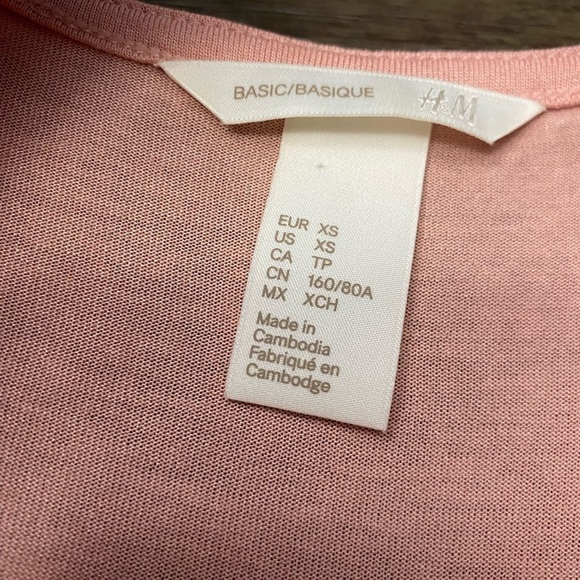 H&M Basic XS Pink Dress Short Sleeve Ruched Waist Deep v-Neck - Picture 3 of 6